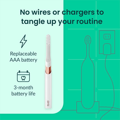 Quip Sonic Toothbrush for Adults with Timer - Includes Extra Brush Head and Travel Cover Mount - Electric, Soft Bristle Refill Head, Metal Handle, 3 Month Battery Life - Travel Toothbrush - Copper