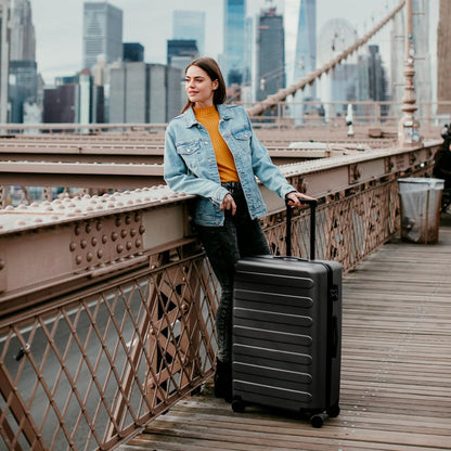 Carry on Luggage 22 X 14 X 9 Airline Approved, 20 Inch Luggage for 3-5 Days Travel, Double Spinner Wheels, 100% Hardshell PC, TSA Lock (01-Black (Basic), Checked 28-Inch)