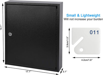 KYODOLED Key Storage Lock Box with Key, Locking Key Cabinet, 100 Key Management Wall Mount with Key Lock, Key Hooks & Tags Key Labels, 3.1" D x 17.1" W x 14.1" H (Black 100 Key)