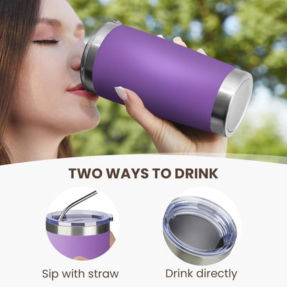 MEWAY 20oz Tumbler 4 Pack Double Wall Vacuum Insulated Travel Mug Bulk, Stainless Steel Tumblers with Lid and Straw, Durable Powder Coated Coffee Cups for Cold & Hot Drinks (Purple, 4)