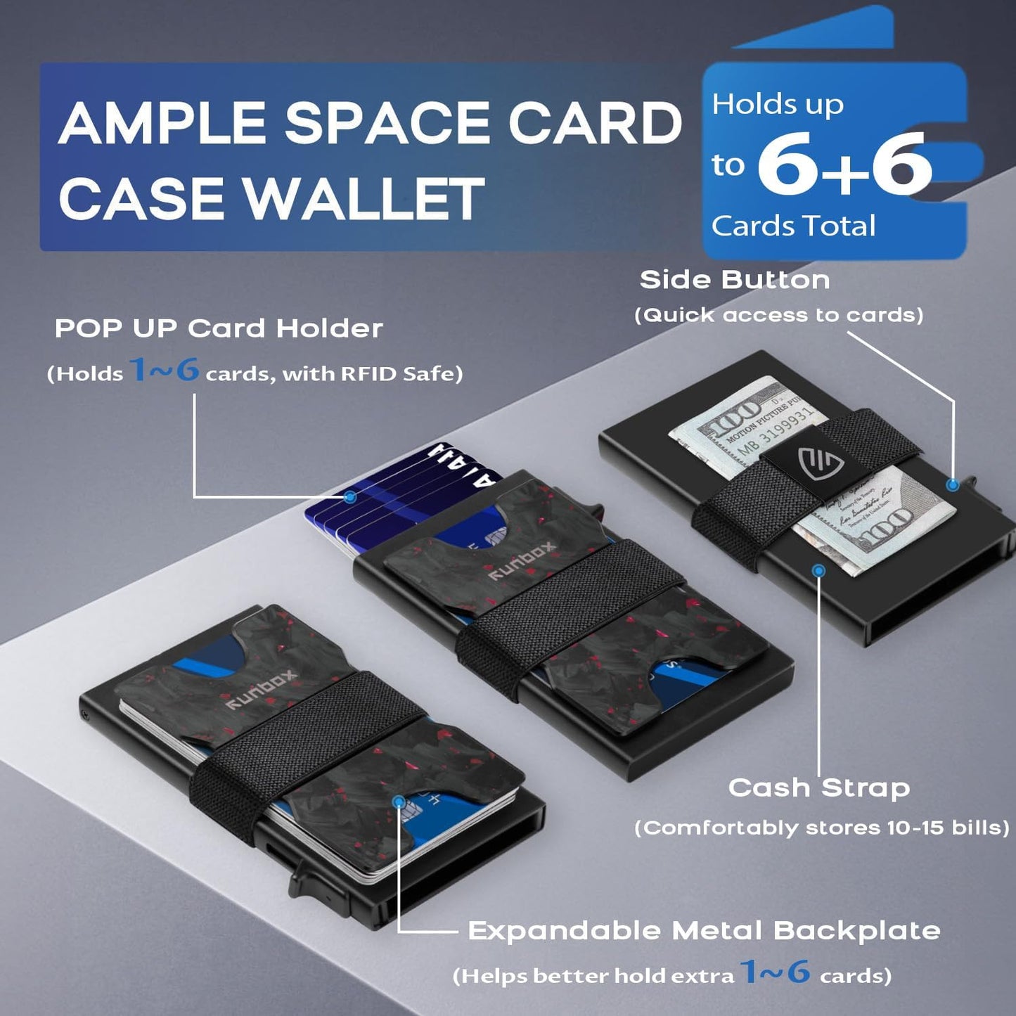 Mens Business Card Holder, Slim Card Wallet for Men and Women, Minimalist RFID Blocking Wallet with Pop-Up Function, Thin Design, Metal Cases Holds 6+6 Cards, Gifts for Men, Men's Accessories