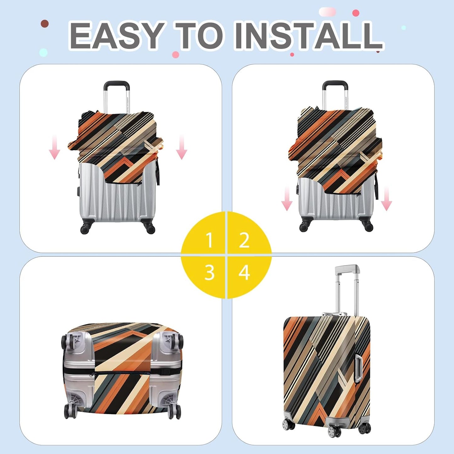 ANNA QUEEN Modern Geometric Luggage Cover, Abstract Striped Suitcase Protector for 24-26 Inch, Durable, Stretchable Travel Cover, Stylish & Washable Luggage Sleeve