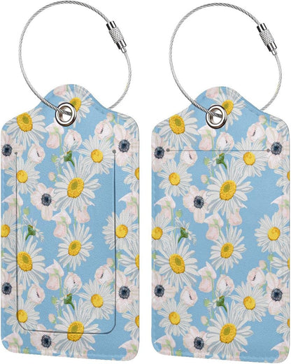 2 Pack Luggage Tag for Suitcase, Cute Unique Leather Suitcase Tags Identifiers with Privacy Name Address Labels & Durable Steel Loop for Women Men Travel