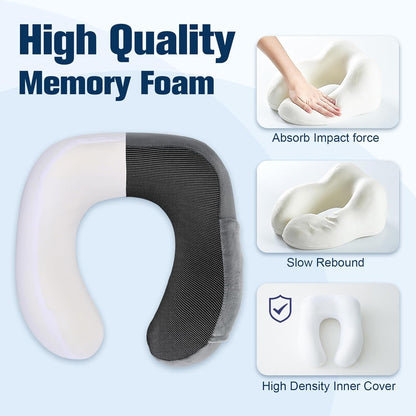 Neck Pillow for Traveling, Travel Pillows for Airplanes,100% Pure Memory Foam Travel Neck Pillow, Adjustable Flight Pillow, Portable Plane Accessories with Eye Mask, Earplugs, Carry Bag
