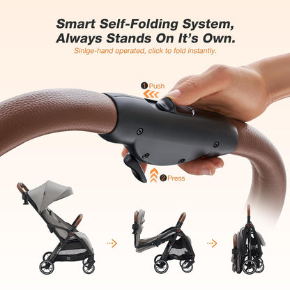 Travel Stroller, Overhead-Friendly Compact Baby Stroller(Newborn to 50lbs), Self-Folding Toddler Pushchair for Travel, Full-Reclining Seat, Cup Holder Included
