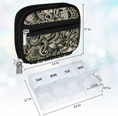 Serfeymi Weekly Travel Pill Organizer Pill Case for Purse with Removable 7 Day Pill Box, Fashionable Travel Medicine Organizer Pill Container for Medicine, Vitamin, Supplement - Brown 03