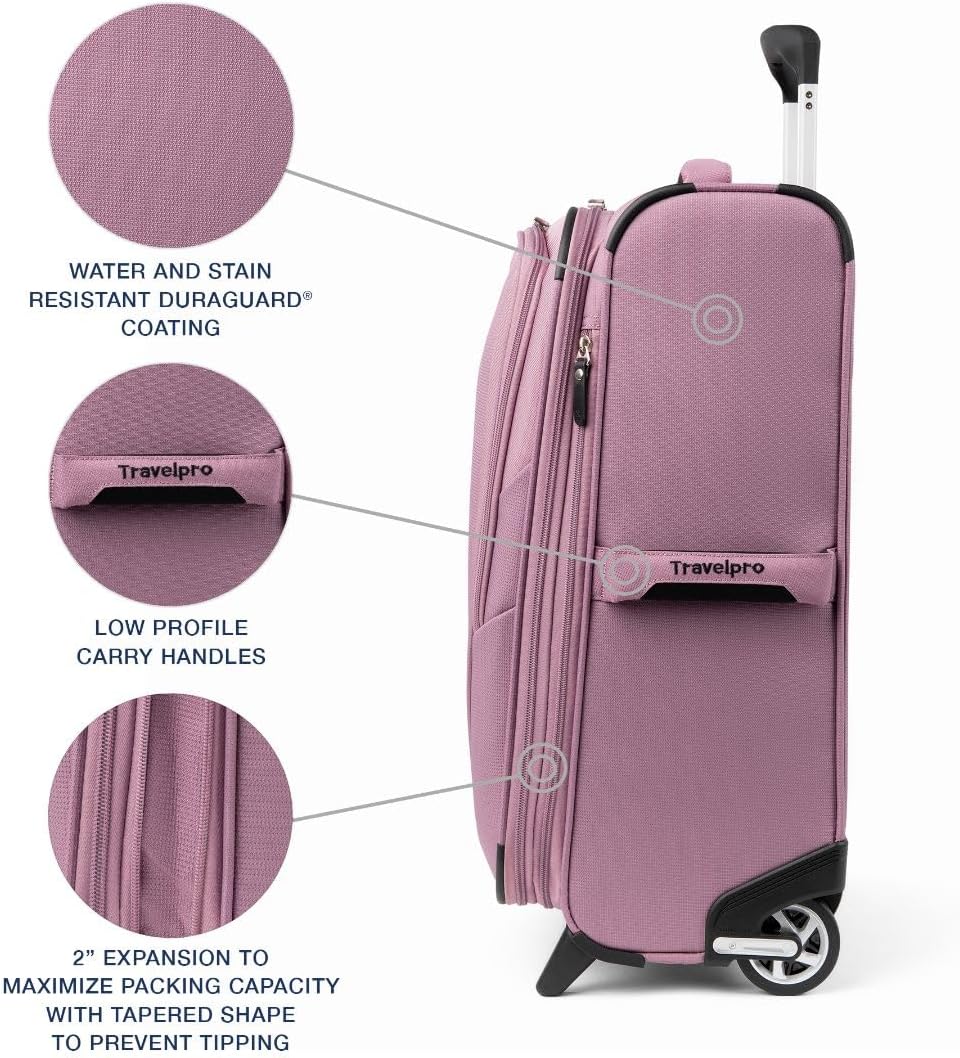 Travelpro Maxlite 5 Softside Expandable Upright 2 Wheel Carry on Luggage, Lightweight Suitcase, Men and Women, Orchid Pink Purple, Carry On 22-Inch