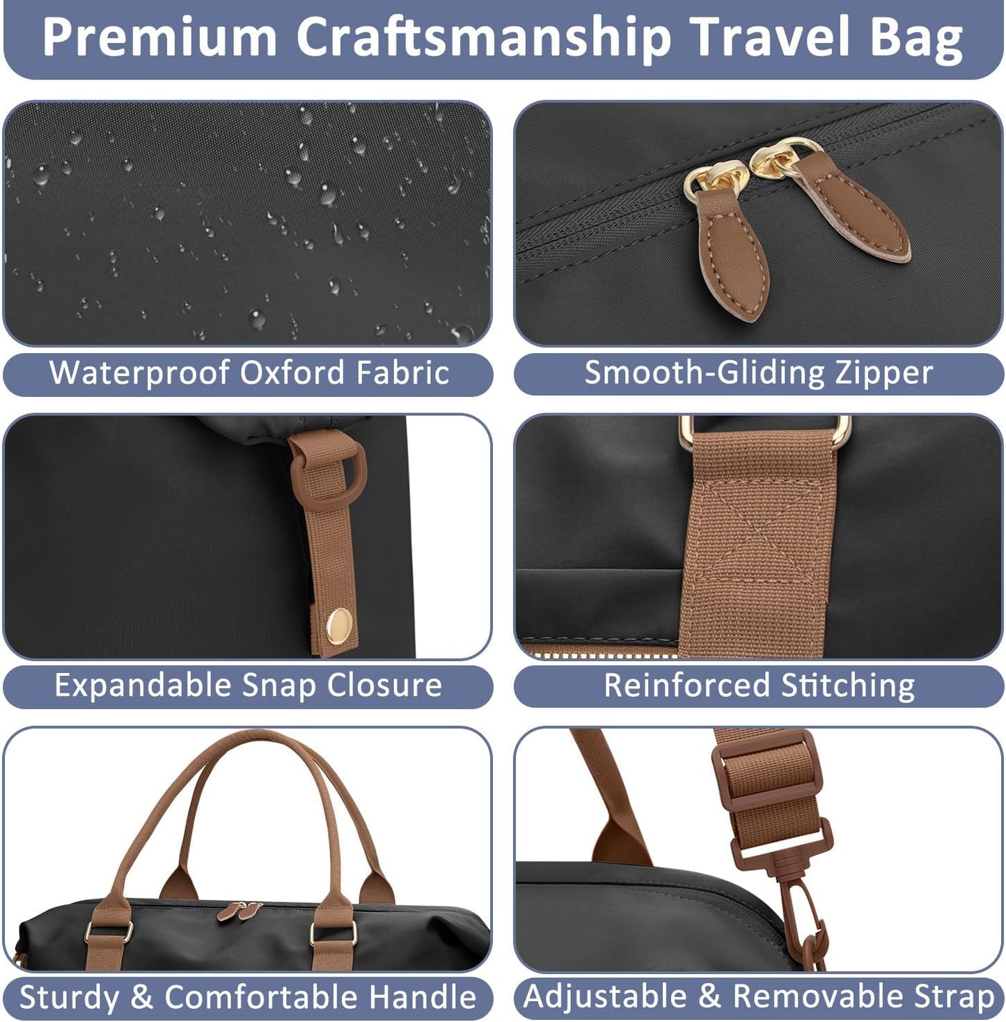 Travel Duffle Bag for Women, Weekender Bags, Hospital Bag for Labor Delivery, Lightweight Tote Duffel Overnight Bag with Luggage Sleeve, Airplane Travel Bags with Toiletry Bag, Large, Black