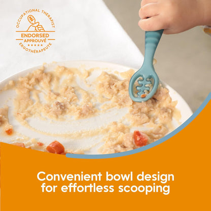 NumNum Baby Spoons Set, Baby Essentials Pre-Spoon GOOtensils for 12+ Months, First Stage Self-Feeding Spoons for Baby Led Weaning (BLW), Silicone Toddler Utensils, BPA-Free, 2 Pack Green
