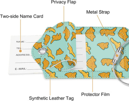 Fintie Luggage Tags, Privacy Cover ID Label with Stainless Steel Loop and Address Card for Travel Bag Suitcase - Dinosaur (2 Piece)