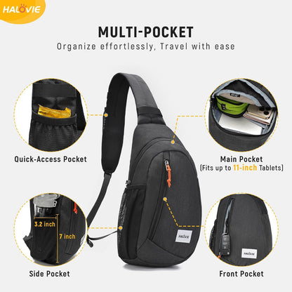 HALOVIE Anti Theft Crossbody Sling Bag RFID Travel Sling Backpack Lightweight Hiking Shoulder Chest Bag for Walking Work