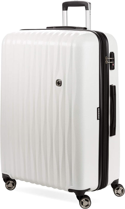 SwissGear 7272 Energie Expandable Hardside Luggage with Spinner Wheels and TSA Lock, White, Checked-Large 27-Inch