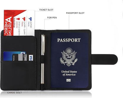 Melsbrinna Premium Leather Passport Holder Covers Case, Waterproof Rfid Blocking Travel Wallet Passport Holder with Pen Holder, Cute Passport Book for Women/Men