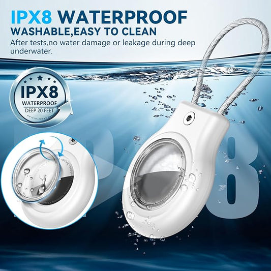 Waterproof Airtag Holder,Airtag Case with Secure Lock,Airtags Keychain for Apple Airtag,Anti-Lost Protective Cover Air tag Accessories for GPS Item Finder Tracker Luggage,Bag,Key,Pet,Cat Dog,White
