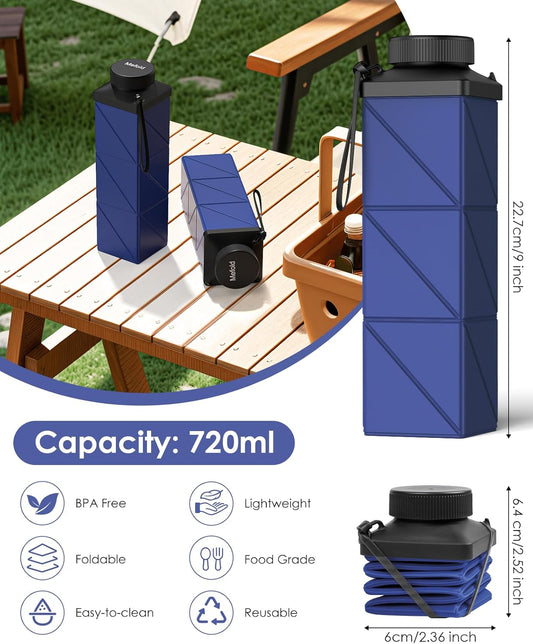 Collapsible Water Bottles, 2nd Generation Leakproof BPA-Free Travel Water Bottle 24.3oz(720ml),Lightweight Reusable Water bottle, Portable for Travel Cycling Gym Camping Sports,DarkBlue