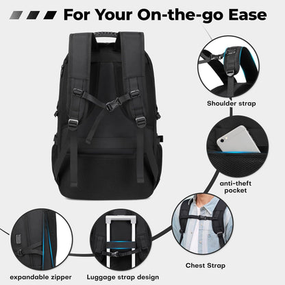 17.3 Inch gym backpack with shoe compartment,50L Multiple Compartments Backpacks, Airline Approved Carry on Travel Daypack Anti Theft with USB Charging Port,for Men Women Travel Work Business