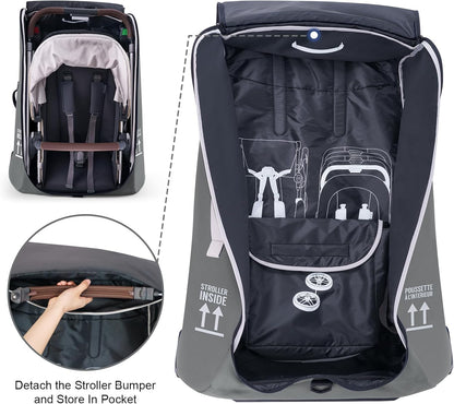 Stroller Bag for Airplane, Stroller Travel Bag Compatible with UPPAbaby Vista, Vista V2, Cruz V2, Rolling Wheel Bag with Storage Pocket, Multiple Handles, Luggage Tag for Flight Travel, Grey