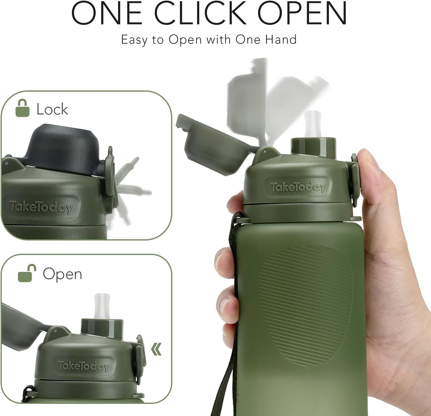 TakeToday Collapsible Water Bottles 32oz, Foldable Travel Water Bottle, BPA Free, Silicone Water Bottle Leakproof for Hiking, International Travel, Outdoors