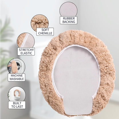 Microfiber Elongated Toilet Seat Cover 19.5"x 15" Machine Washable Solid Toilet Lid Cover Adjustable Rubber Backing Fits Most 18-19.5" L x 14-16" W Elongated Toilet Seat