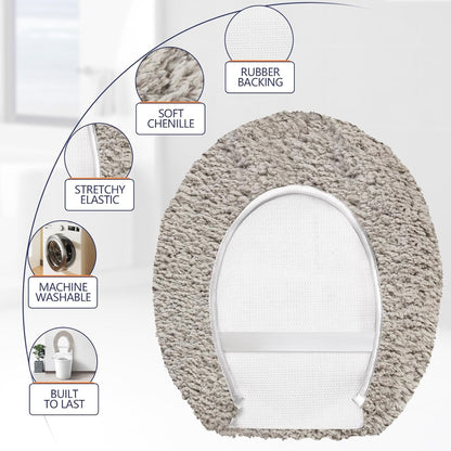 Microfiber Elongated Toilet Seat Cover 19.5"x 15" Machine Washable Solid Toilet Lid Cover Adjustable Rubber Backing Fits Most 18-19.5" L x 14-16" W Elongated Toilet Seat