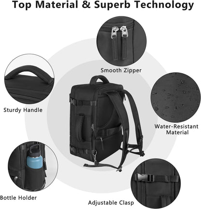 Travel Backpack for Women, Large Carry On Backpack for Travel, Waterproof Backpack Personal Item, Backpack for Women, laptop backpack 17.3 inch, College Bag Casual Daypack, Black