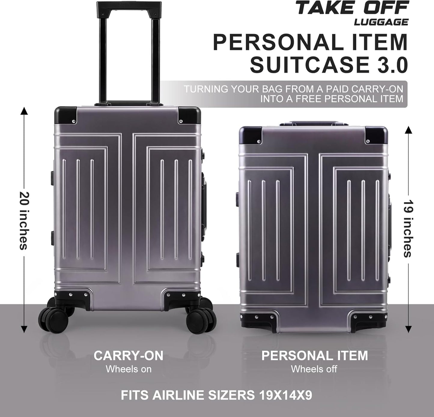 All Aluminum Magnesium Carry On Luggage，Cut from Whole Aluminum Sheet，22x14x9 Airline Approved ，（3rd Generation，Premium Magnesium Metal zipperless suitcase ） (grey, 20inch)
