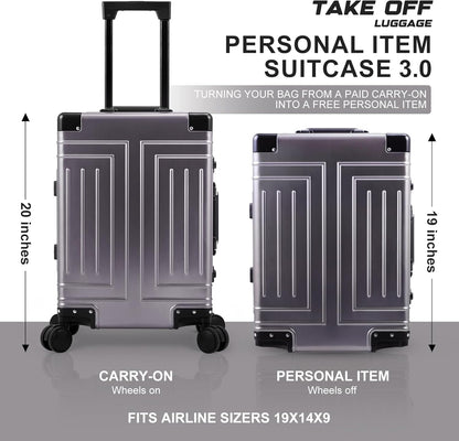 All Aluminum Magnesium Carry On Luggage，Cut from Whole Aluminum Sheet，22x14x9 Airline Approved ，（3rd Generation，Premium Magnesium Metal zipperless suitcase ） (grey, 20inch)