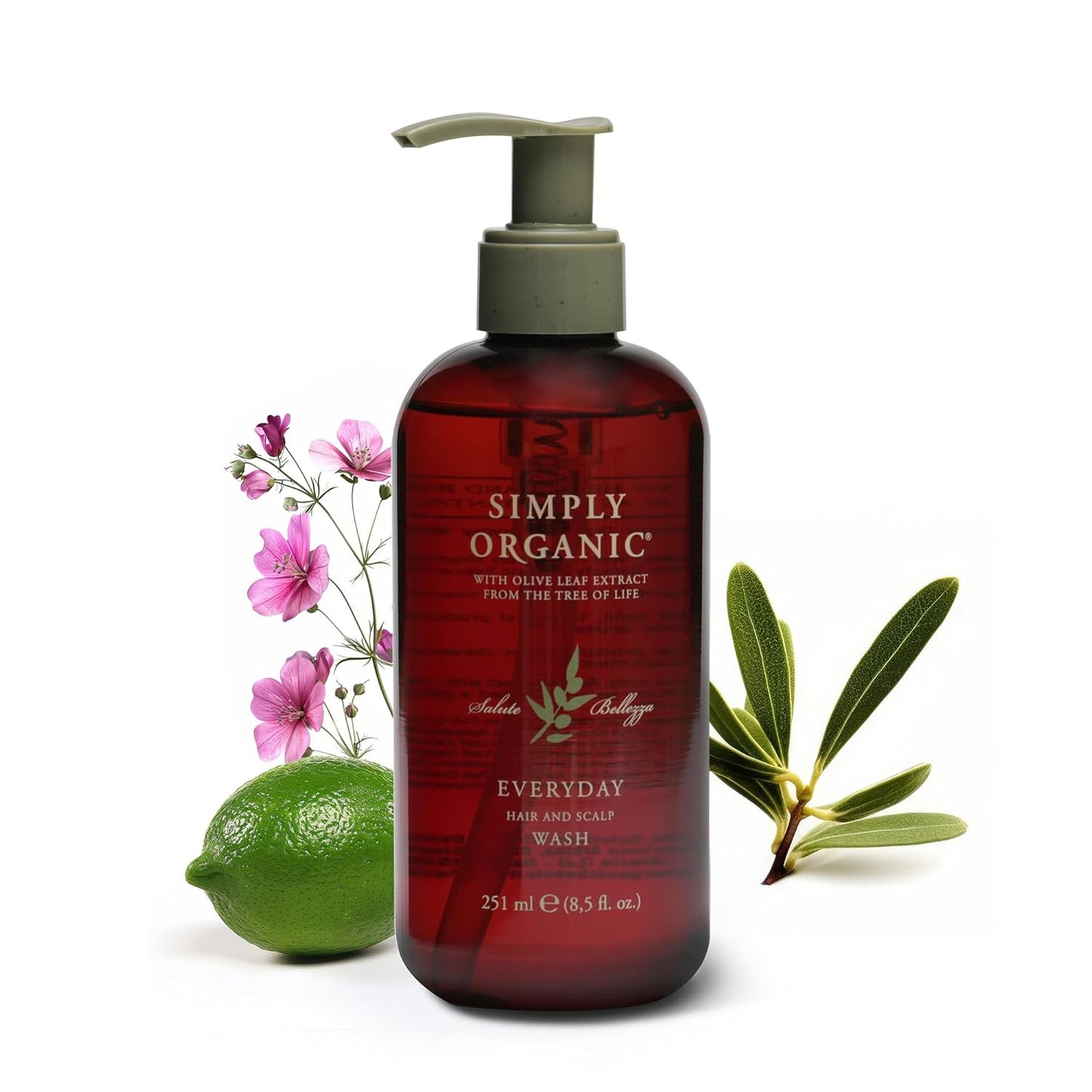 Hair & Scalp Wash Shampoo Made in Italy, All Natural Cruelty Free Hair Care for Women & Men with Organic Sage, Lime, Wildflowers & Olive Leaf Extract, 251ml/8.5floz, EVERYDAY