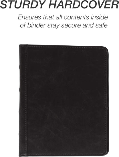 Samsill Vintage Leather Mini 3 Ring Binder 1 Inch Round Ring (Holds 200 Sheets), 5.5 x 8.5 Inch Documents, Professional Organizer, Planner, Notebook, Black