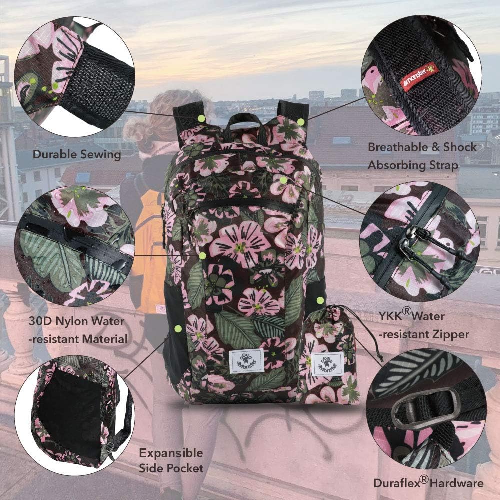 4Monster Hiking Daypack,Water Resistant Lightweight Packable Backpack for Travel Camping Outdoor
