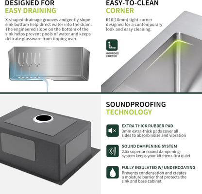 25-Inch Drop-In Kitchen Sink, SINKVINE 25" x 18" Stainless Steel Indoor and Outdoor Sink, Top Mount Large Deep Single Bowl Sink for Laundry Room, with Drain Strainer, Bottom Grid, Roll-up Drying Unit