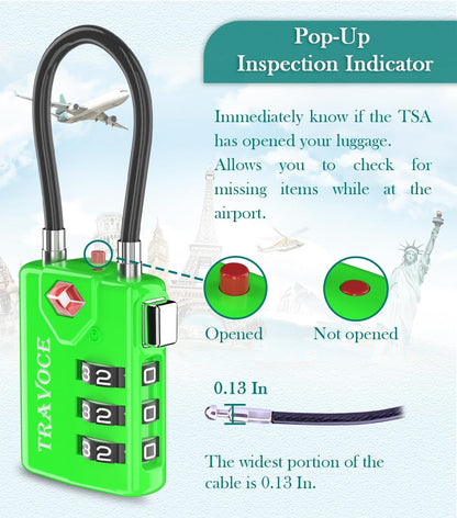 TSA Approved Luggage Locks, Travel Locks Which Also Work Great as Gym Locks, Toolbox Lock, Backpack and More 1,2,4,6 &10 pk (4 Colors)