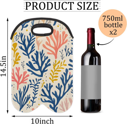 Neoprene Wine Tote, Bottle Carrier Gag Insulating Neoprene Thicker, Insulated Wine Bag for Travel Holds Two Bottles, Bottle Carrier Bags Protect the Bottles, Colorful Coral