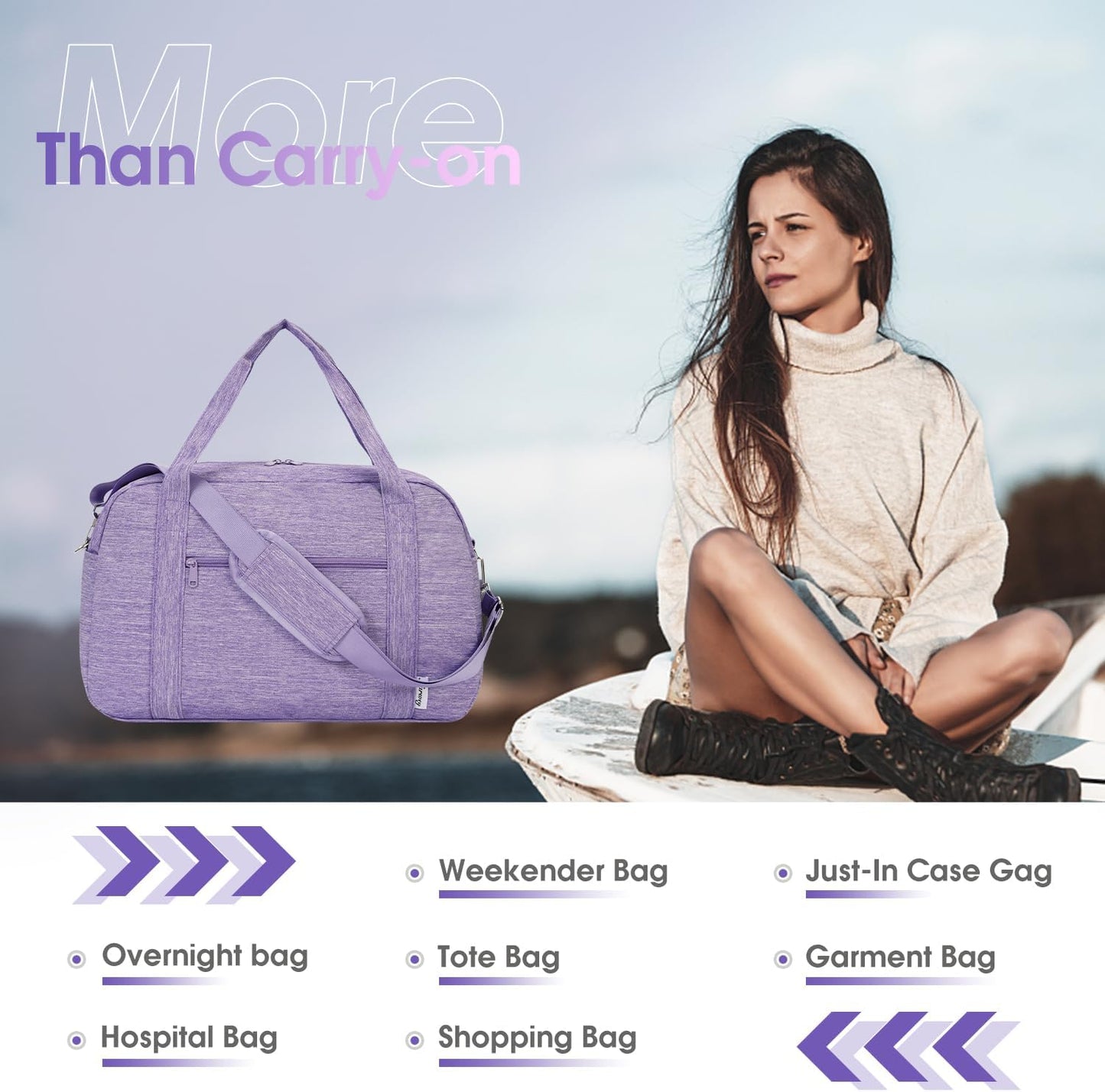 Narwey 18" Carry on Bag Underseat for Airplane with Wet Pocket Spirit Airlines Personal Item Bag Travel Duffel Bag Small Gym Bag Weekender Overnight for Women and Men (Purple)