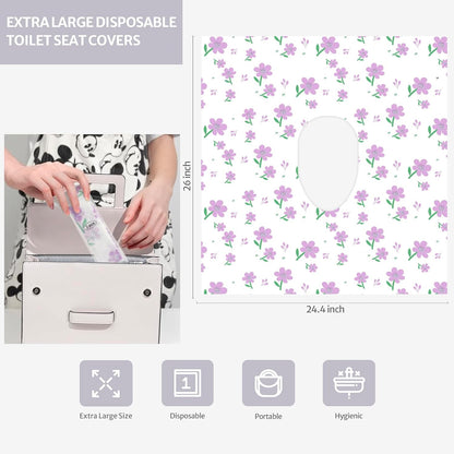 Blissful Diary 20 Pcs Toilet Seat Covers Disposable for Toddlers & Adults, Extra Large Waterproof, Portable Package for Travel, Kids Potty Training(Purple Flowers))