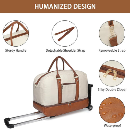seyfocnia Rolling Duffle Bag with Wheels, Duffle Bag for Travel Women Carry On Luggage Wheeled Overnight Weekender Bag Men