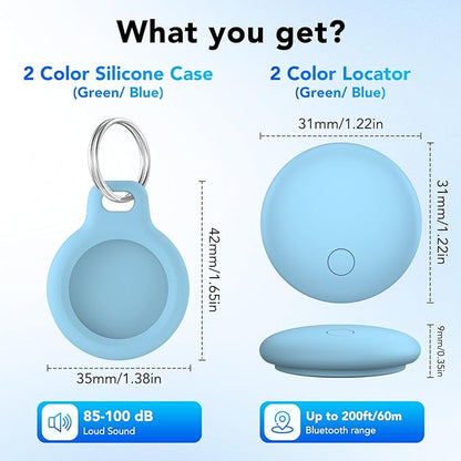 Air Tags Tracker 2-Pack, Item Finders Work for Apple Find My APP(iOS Only) Tracker Tags for Keys, Luggage, Backpack etc,Replaceable Battery, IP67 Waterproof with Holder Keychain,Sky Blue and Green
