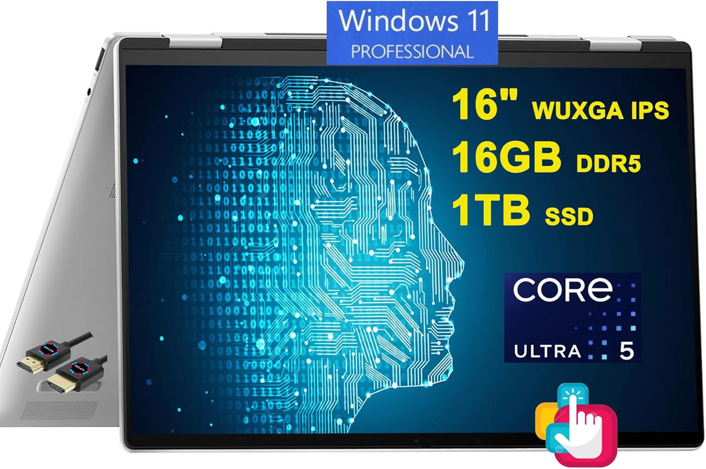 HP Envy x360 2-in-1 AI PC Laptop | 16" WUXGA IPS Touch | Intel 12-core Ultra 5 125U (>i7-1335U) | 16GB DDR5 1TB SSD Backlit Thunderbolt USB-C Poly Studio Privacy Camera Win11Pro Silver + HDMI Cable