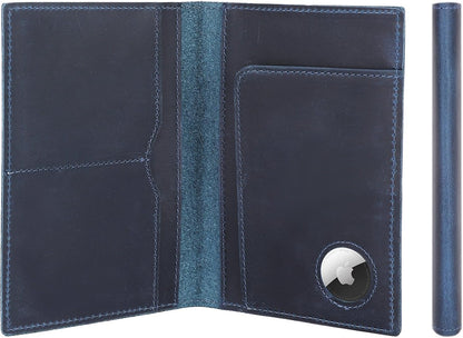 STAR VISTA Albatross Leather Travel Passport Holder, Minimalist Design, Full Grain Leather Case for Women and Men - Slim Passport Wallet, Bifold, RFID Blocking, with AirTag Holder, Navy Blue