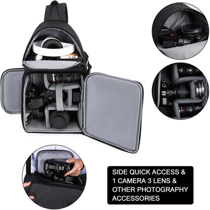 CADeN Camera Bag Sling Backpack for DSLR/SLR Mirrorless Camera Waterproof, Camera Case Compatible for Sony Canon Nikon Camera and Lens Tripod Accessories Black
