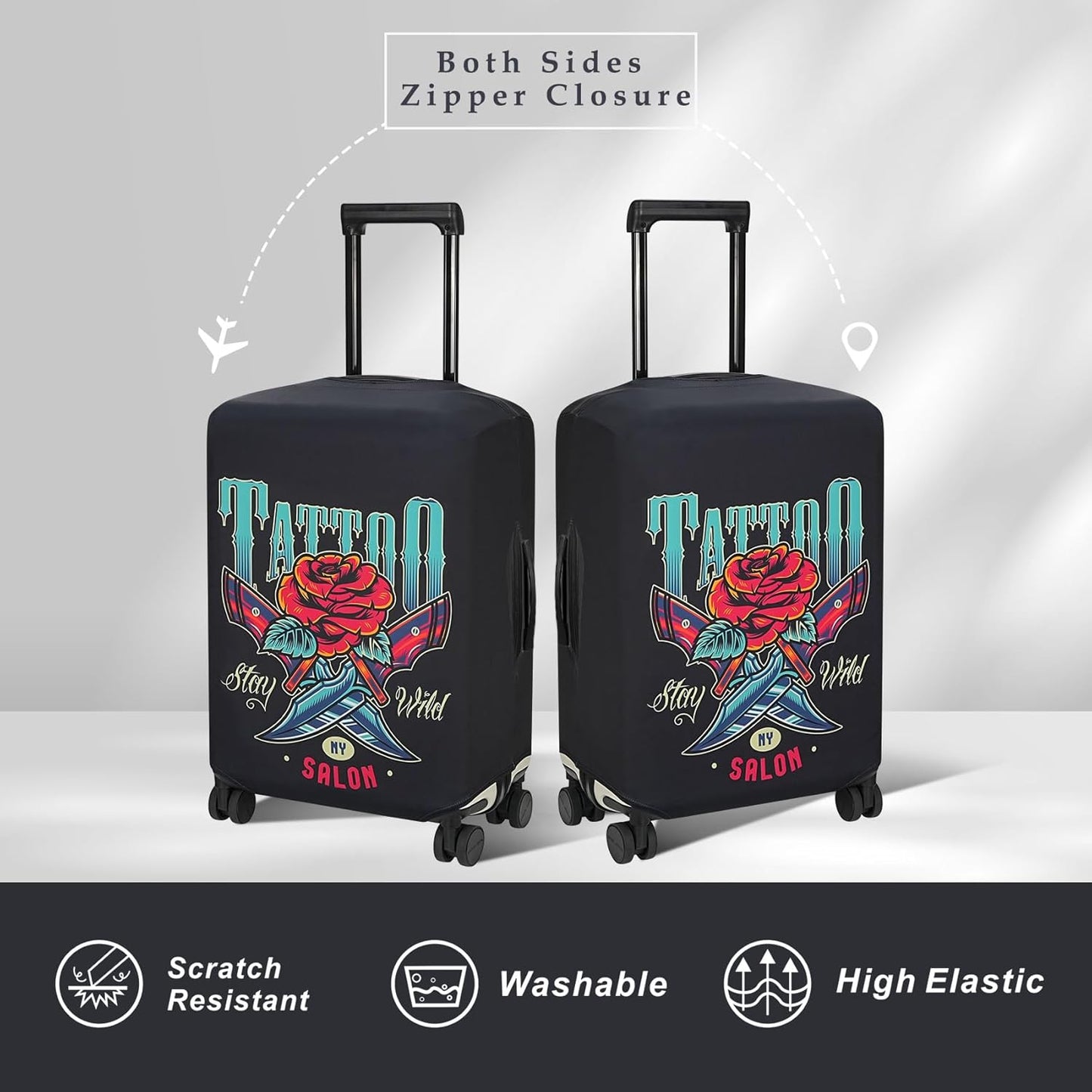 Explore Land Travel Luggage Cover Suitcase Protector Fits 27-30 Inch Case (Blade Rose, L)
