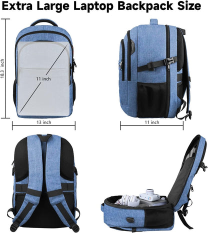 Lapsouno Extra Large Travel Backpack, TSA Laptop Backpack, 17 inch Bag with USB Port, 40L Carry on College School Computer Bag for Men Women, Blue