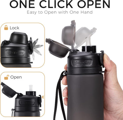 TakeToday Collapsible Water Bottles 20oz, Leak Proof, BPA-Free, Foldable Silicone Travel Water Bottle with Straw Strap for Cycling, Hiking, Outdoors