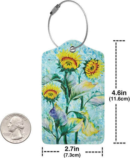 2 Pack Sunflower Luggage Tags for Suitcases Women Men Kids, Bag Tags for Leather Luggage with Waterproof Suitcase Tags Privacy Cover Name ID Label Steel Loop for Travel Bag Suitcase