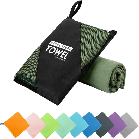 Microfiber Travel Towel, Soft Lightweight Quick Dry Towel, Super Absorbent Compact Travel & Sports & Beach Towels for Camping, Backpack, Gym, Swimming, Yoga, Hiking (M:20"×40" -ArmyGreen)