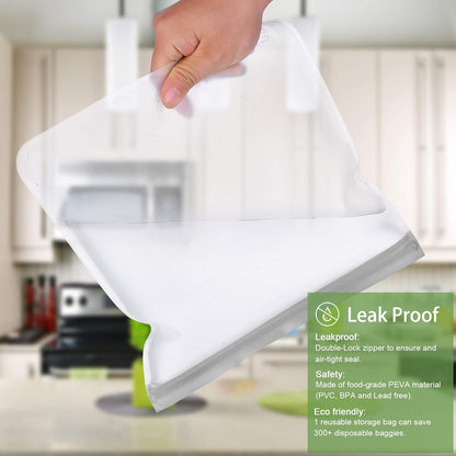 SPLF 12 Pack Dishwasher Safe Reusable Storage Bags(5 Reusable Sandwich 5 Snack 2 Gallon), Extra Thick Freezer Bags Leakproof Silicone and Plastic Free Food Lunch Bag