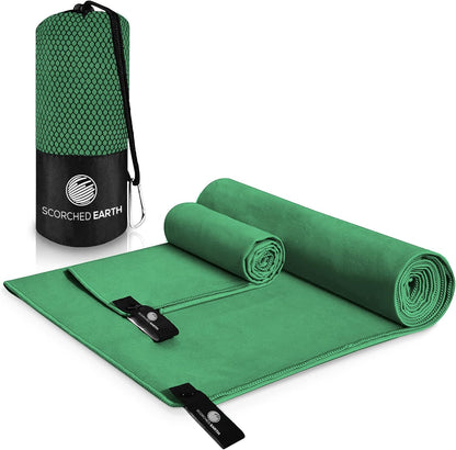 ScorchedEarth Microfiber Travel & Sports Towel Set - Quick Dry, Super Absorbent, Compact, Lightweight - for Camping, Backpacking, Hiking, Beach, Yoga, Swimming - Includes 2 Sizes + Carrying Bag & Clip