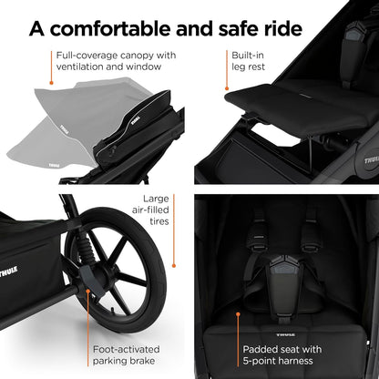 Thule Urban Glide 4-Wheel Single Child All-Terrain Stroller, Full-Suspension System, Air-Filled Tires, Upright seat with Adjustable Recline and Built-in Leg Rest, Baby Stroller