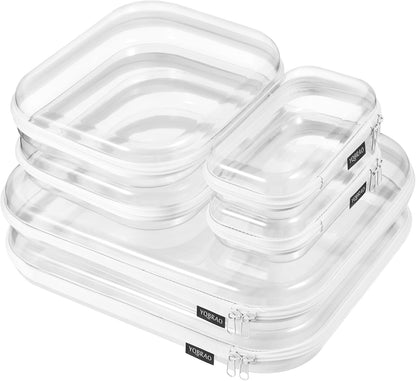 6 Pack Clear Hard Shell Zipper Case (2 Small, 2 Medium, 2 Large), See-Through Hard Plastic Organizer Pouches with Zipper for Travel, Toiletries, Makeup, Electronics & Pencils - Crush-Resistant Storage
