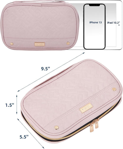NISHEL Travel Jewelry Case, Holiday Organizer for Necklaces, Earrings, Rings, Bracelets, Watch, Pink
